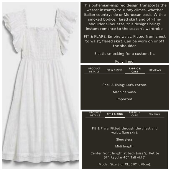 Banana Republic White Smocked Chest Fit & Flare Dress with Ruffle Sleeves - Picture 3 of 12